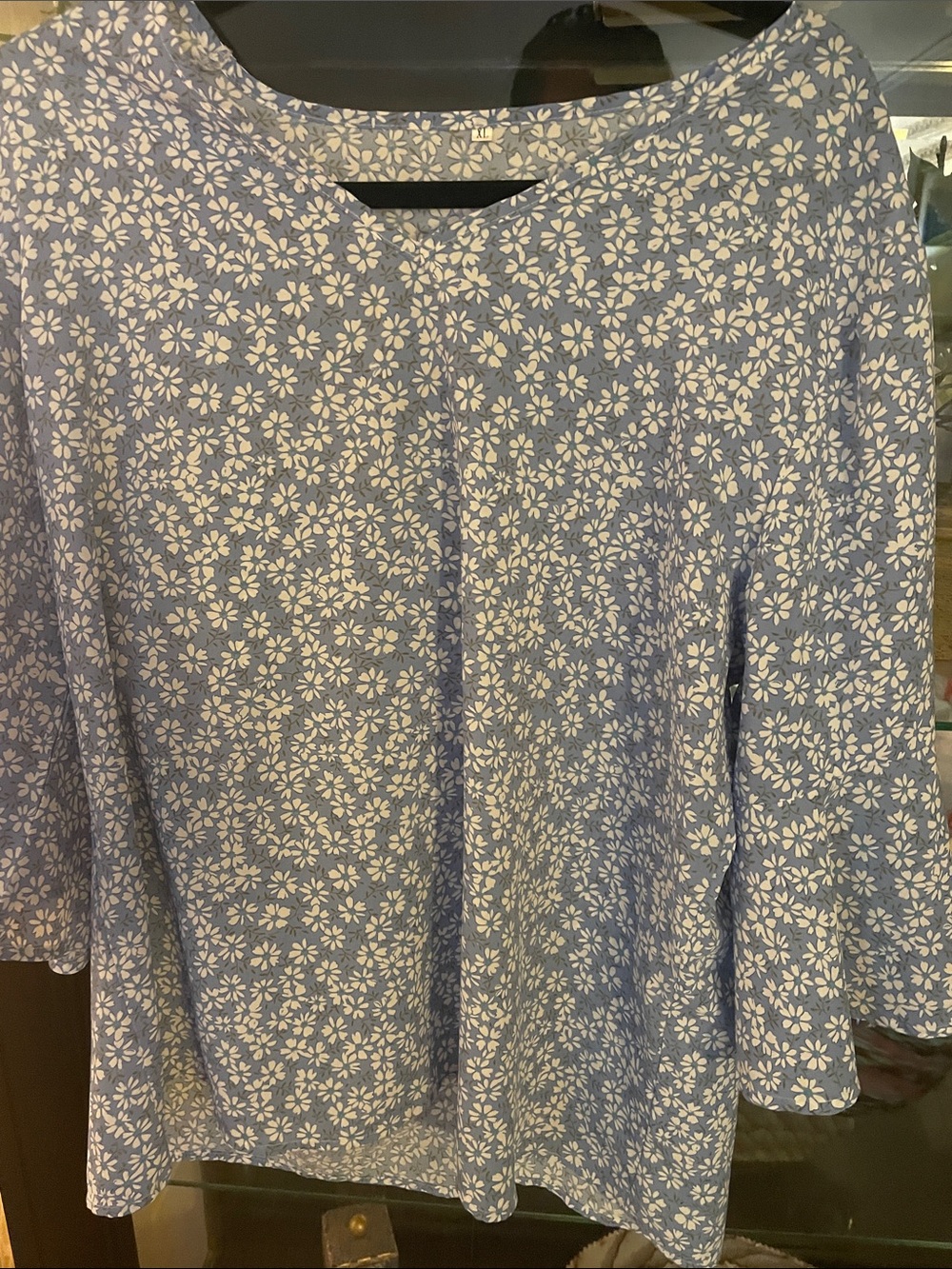 Women’s Light Blue Floral Bell-Sleeve Tunic